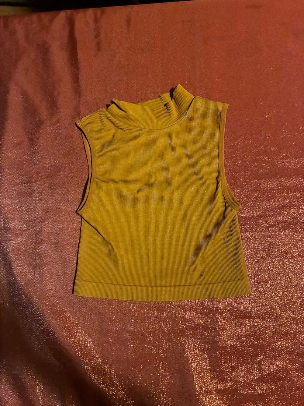 Fct BASICS Tank Womens Medium Ribbed Mock Neck Sleeveless Cropped Yellow